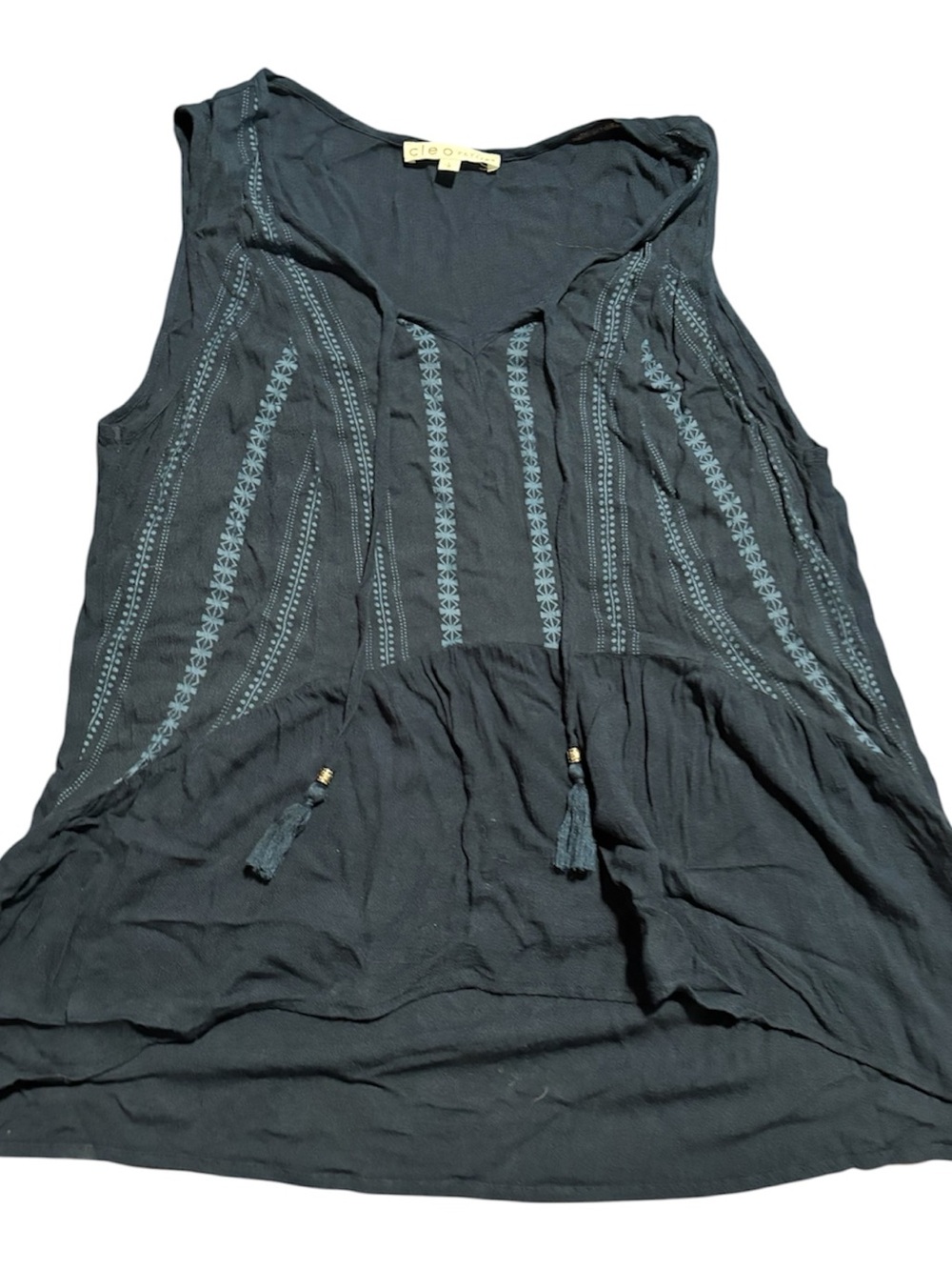 cleo BSleeveless Embroidered Tassel Tank